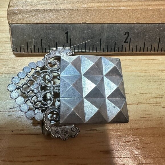 VTG Art Deco Sterling Silver Buckle Filigree Geometric Design 9.2 g France - Picture 7 of 7